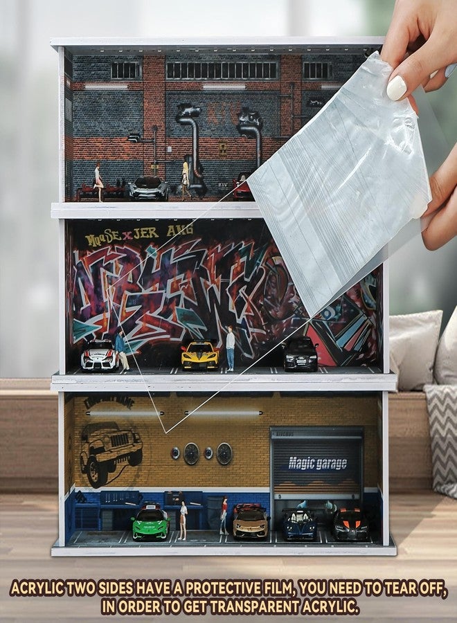 kivcmds 1:64 Car Model Display Case with Lights for Hot Wheels,Matchbox Cars,Diecast Alloy Small Truck Collectibles Storage Box-Dilapidated Factory Scenes Parking Garage - Image 5
